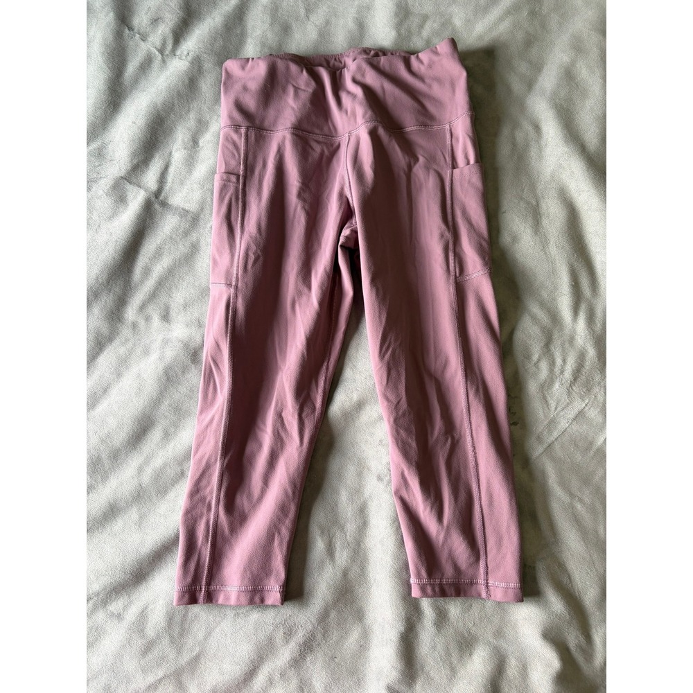 Fengbay Womens High Waisted Capri Leggings with Pockets Mauve Pink Size Large